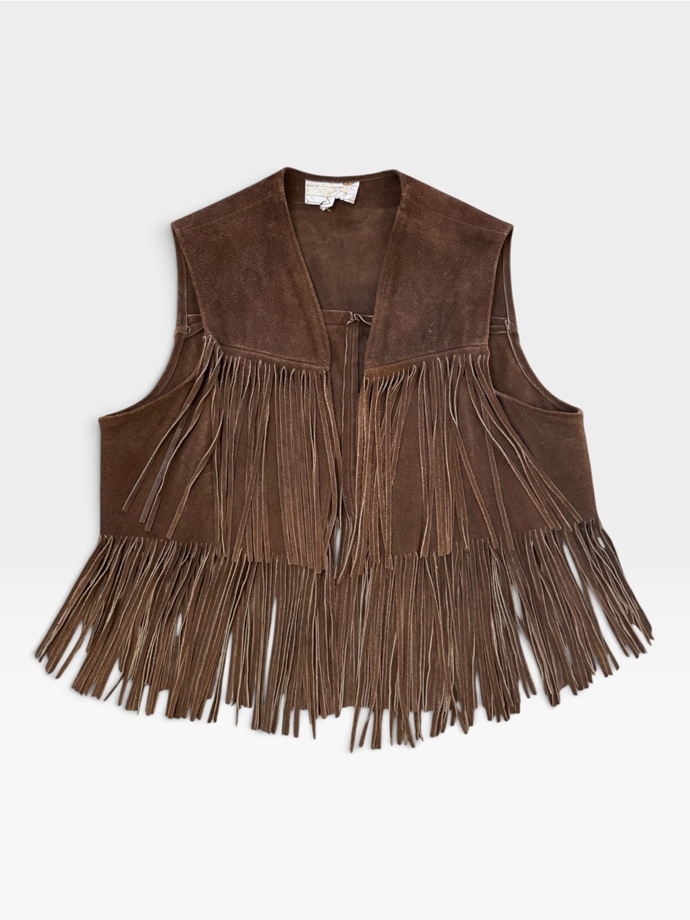 Vintage Tregos Westwear Brown Suede Fringe Western Vest Festival Boho Size L